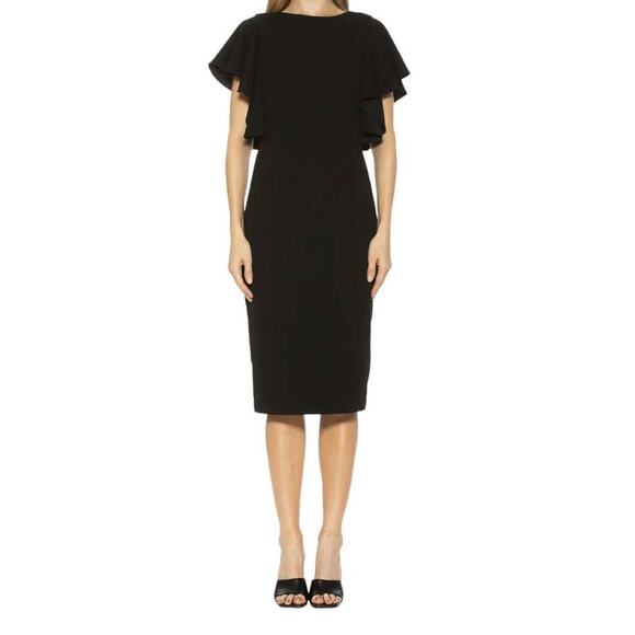 Alexia Admor dress Luna draped flutter sleeves black Medium M - Picture 1 of 5